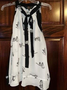 Disney Black and White Cheshire Cat-Print Tie-Neck blouse XL